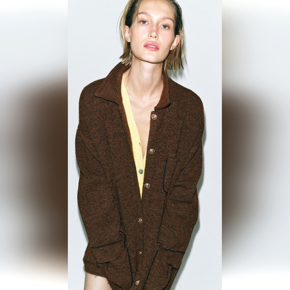 ZARA LIGHT BROWN GOLDEN BUTTON KNIT CARDIGAN🤎🤎🤎